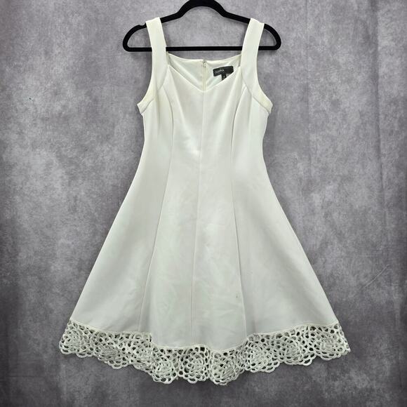 Donna Ricco White Sleeve Less Lace Zipper Y2K Retro Indie Flare Dress 8 - Picture 1 of 8
